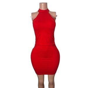 Chic Scarlet Halter Mini Dress